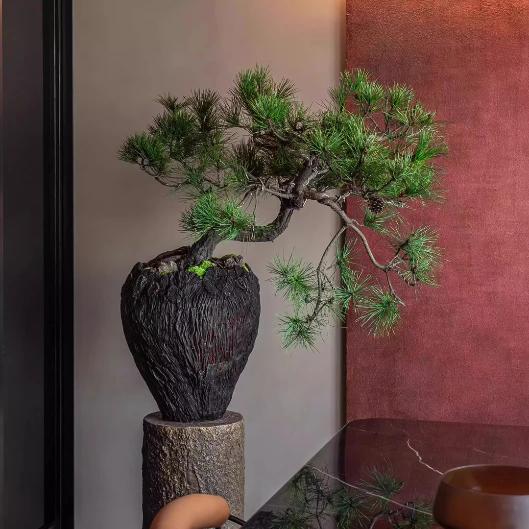 高级轻奢感镁泥落地大口径花盆绿植高脚花盆客厅室内外中古装饰盆