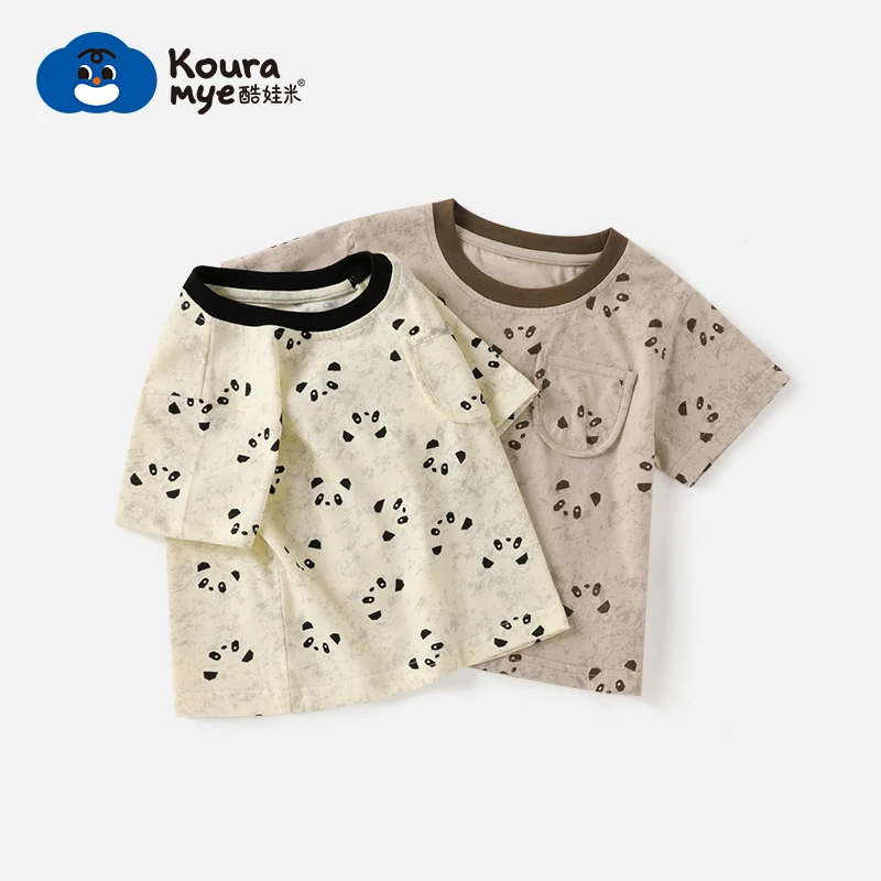 酷娃米2024夏季新款儿童短袖中小男女童百搭印花卡通熊猫T恤20491