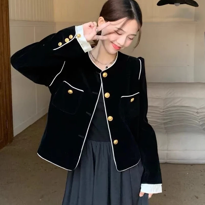 T大码女装 胸114-136 金丝绒小香风外套6214#