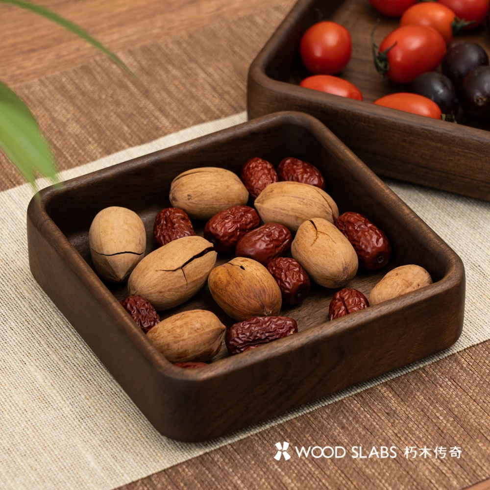 朽木传奇黑胡桃原木方钵点心盘托盘糕点干果盒收纳盒（一个装）