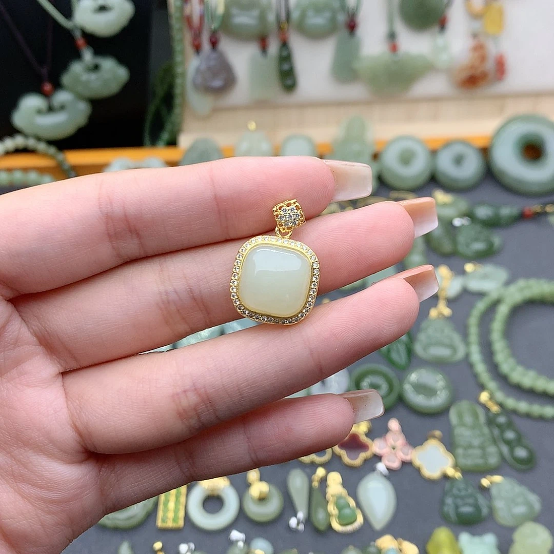 和田玉吊坠(不含链)银S925镶嵌