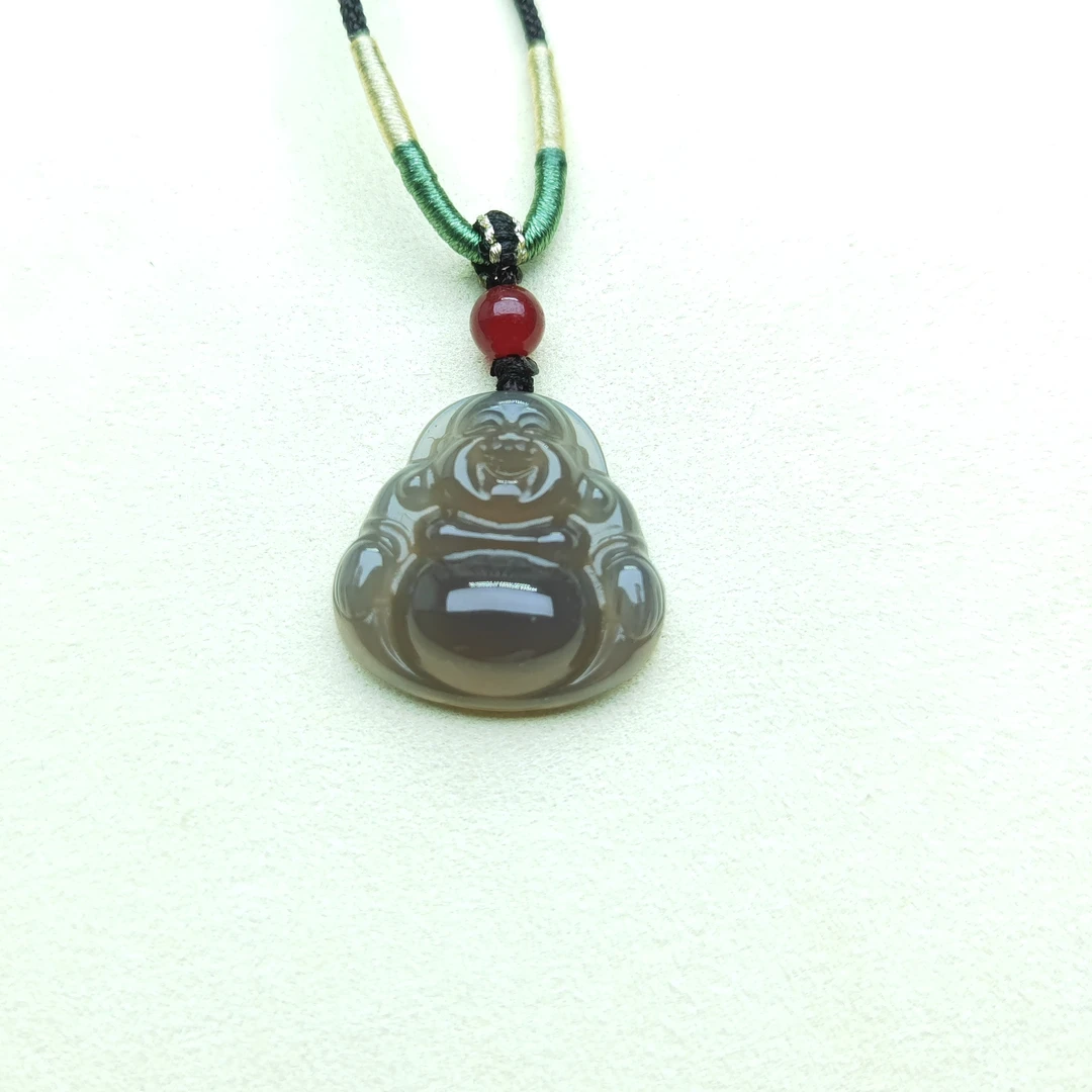 天然玉髓玛瑙烟紫佛公吊坠26x26mm