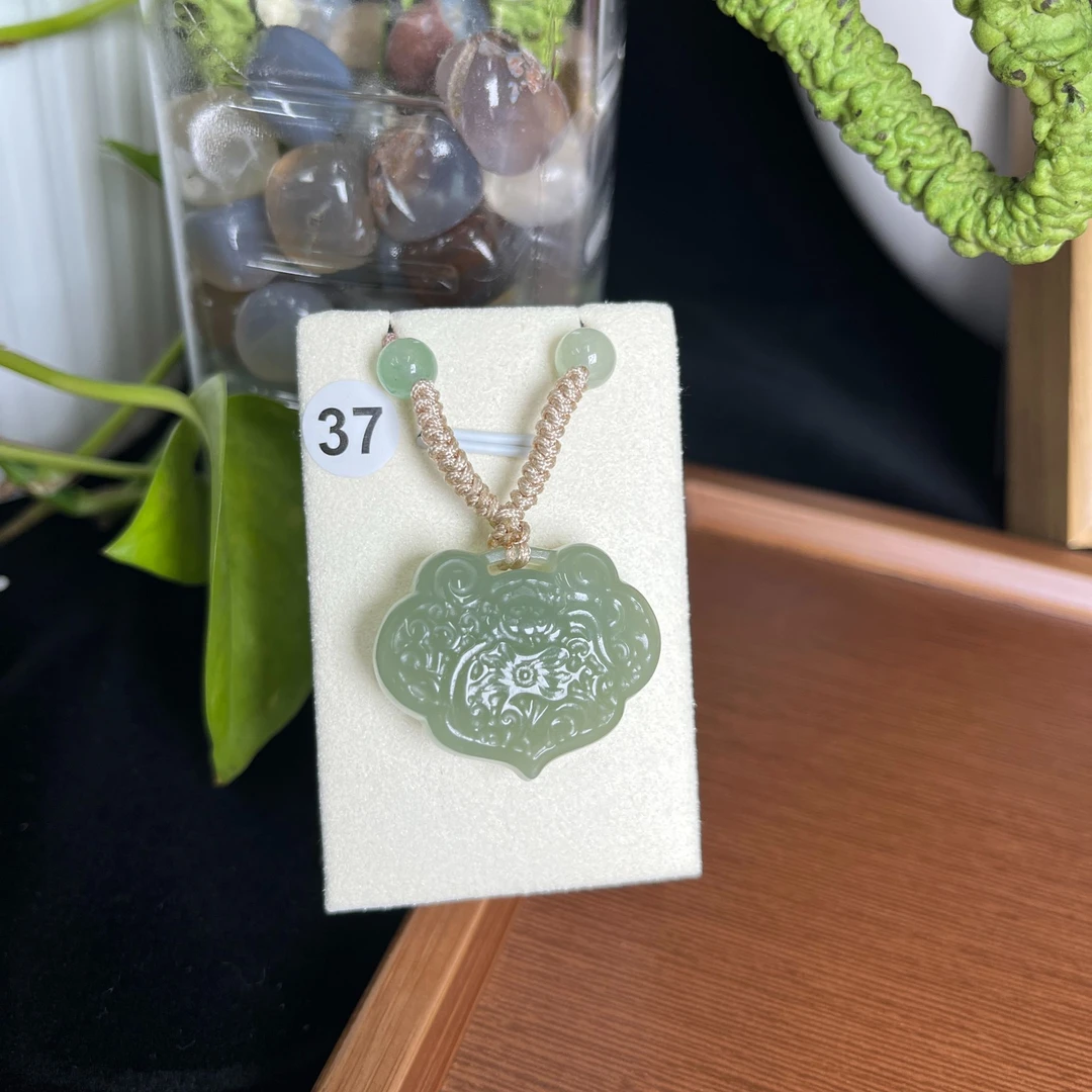 【瑾上】和田玉雕刻桃心锁项链吉祥如意祥云锁   宽30