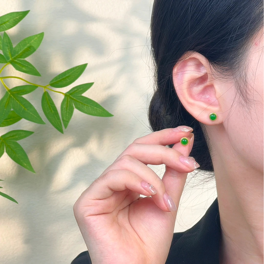 铜合金耳饰 新中式925银 绿色耳钉 气质时尚百搭小众复古简约耳饰