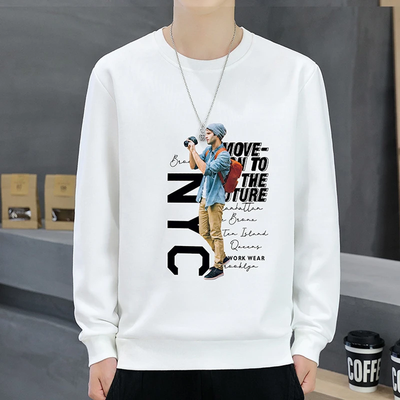 春秋季男士卫衣圆领长袖宽松运动T恤潮牌男装休闲百搭套头打底衫