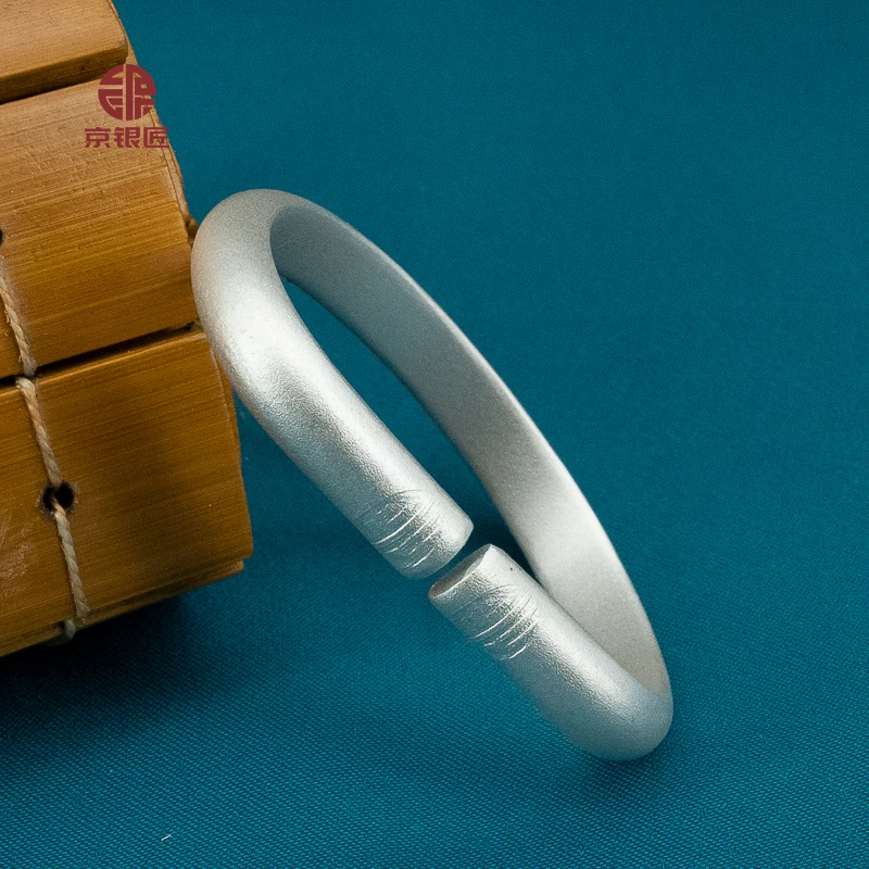 足银手镯 复古可调节镯子【终身回收】999.9实心古法马蹄手镯