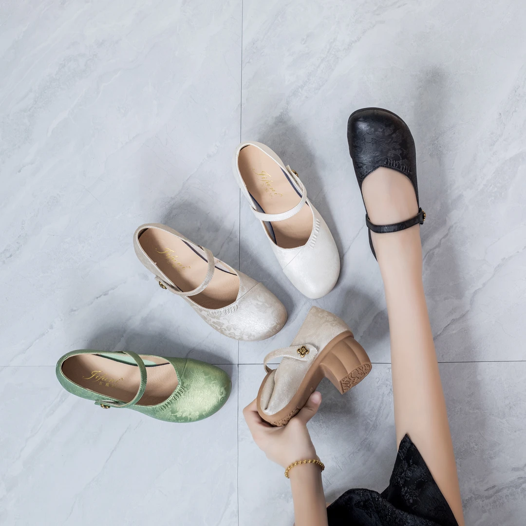 5212春夏新款女士单鞋久站不累妈妈鞋软底软面高跟鞋圆头浅口女鞋