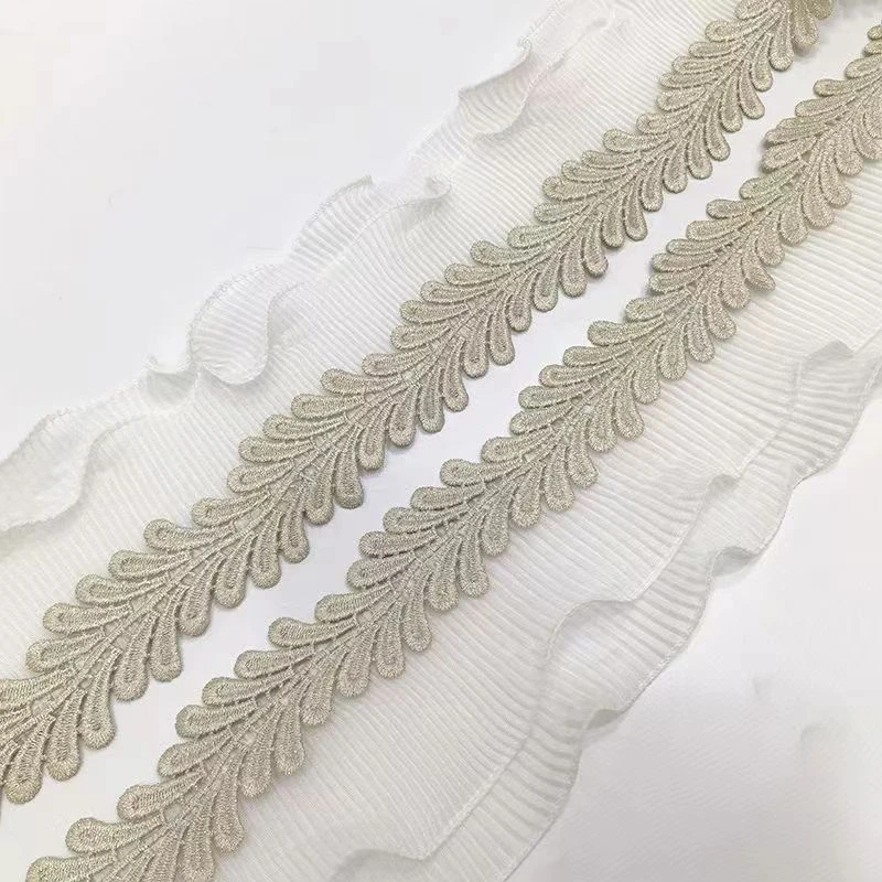 窗帘立边花边装饰辅料细叶紫薇大叶子水溶绣花拼接接双层木耳花边
