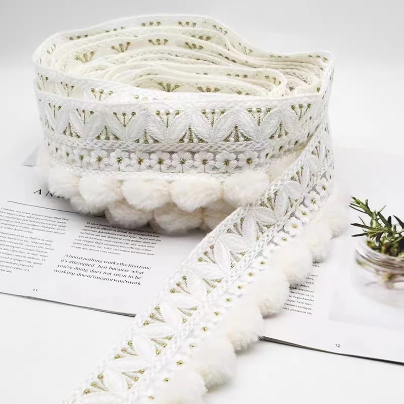 网红窗帘立边新款法式窗帘刺绣蕾丝毛毛球立边成品包邮可零剪辅料