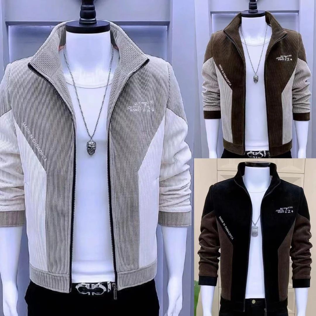 2025新款春秋夹克韩版修身立领拼接潮男外套男装潮流休闲爆款