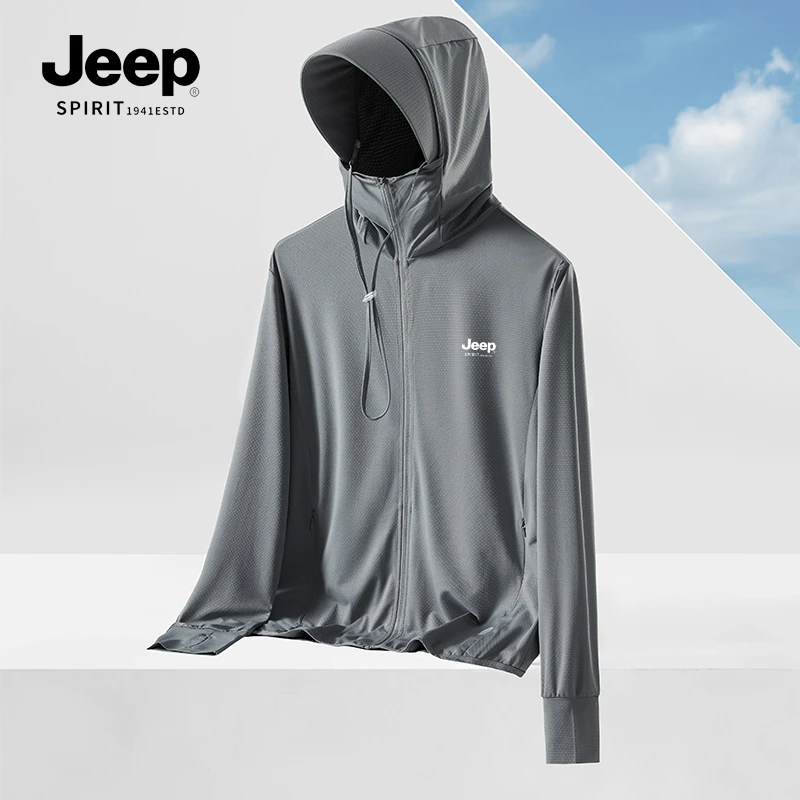 JEEP吉普冰丝防晒衣男士夏季针织透气外套防紫外线防晒服钓鱼服男