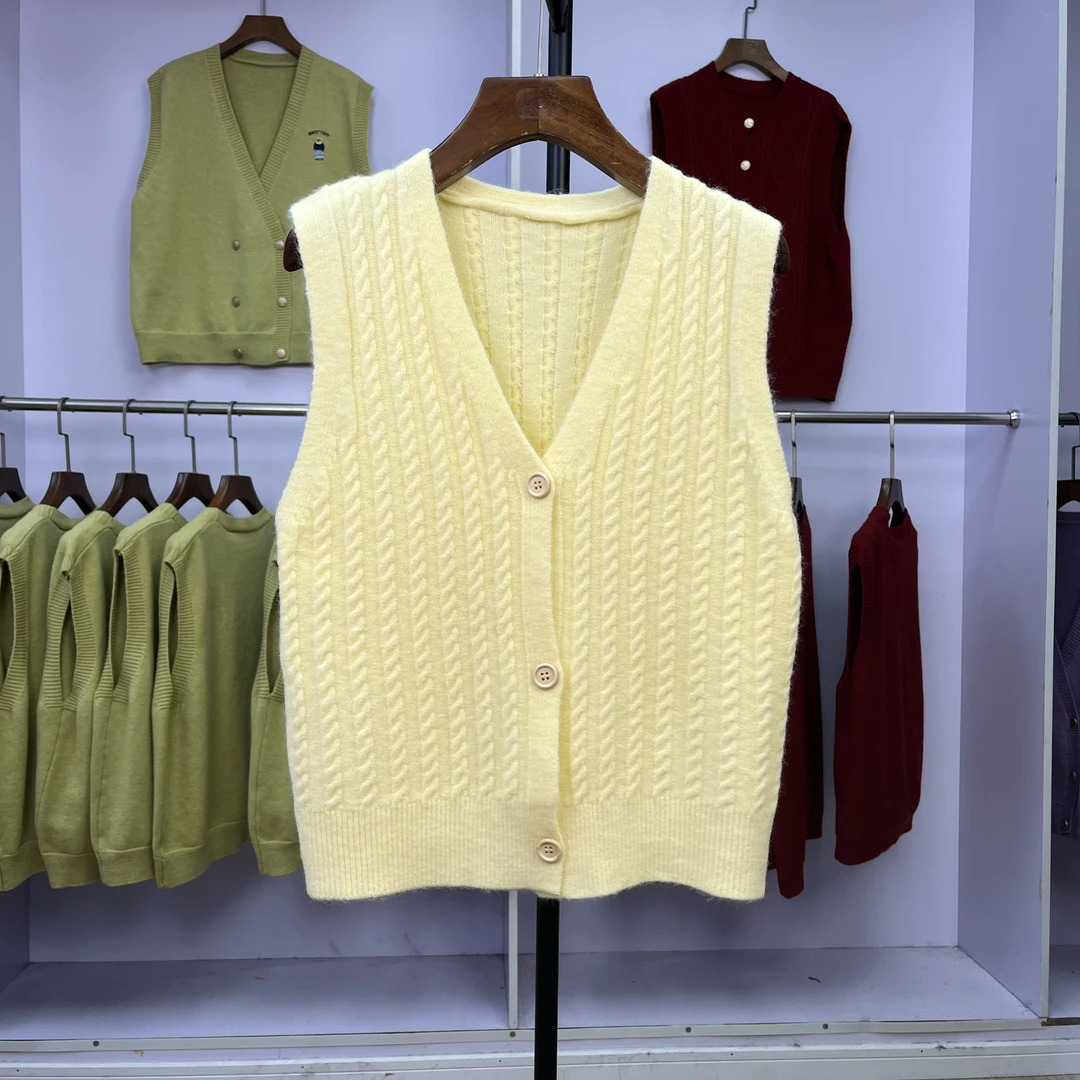 466 开衫女打底v领纯色复古韩版百搭休闲坎肩宽松新款上衣春秋装