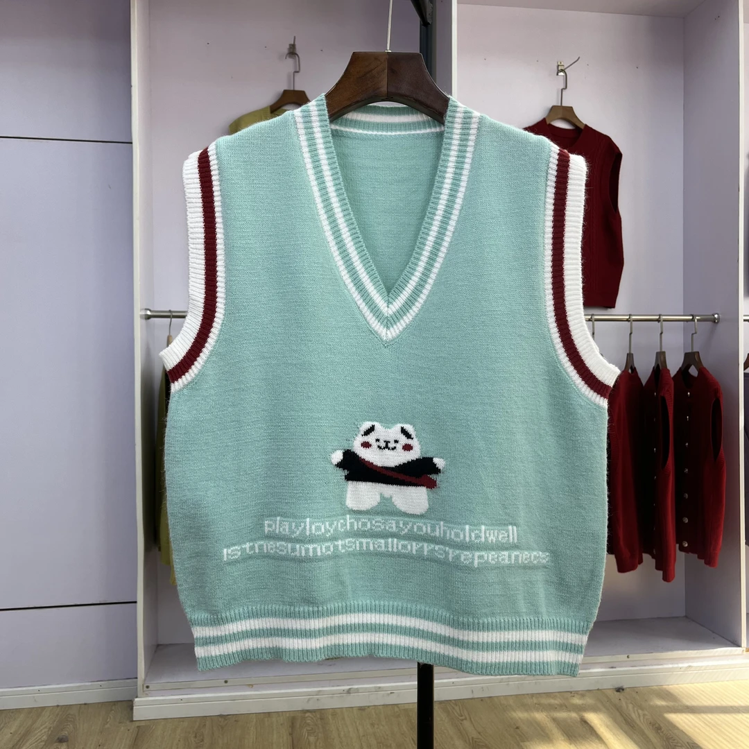 197针织马甲女2024新款女士毛衣背心百搭学院风V领上衣坎肩马夹