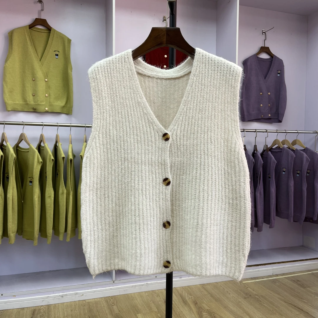 448 慵懒风针织马甲女开衫2024春秋新款V领叠穿无袖坎肩毛衣背心