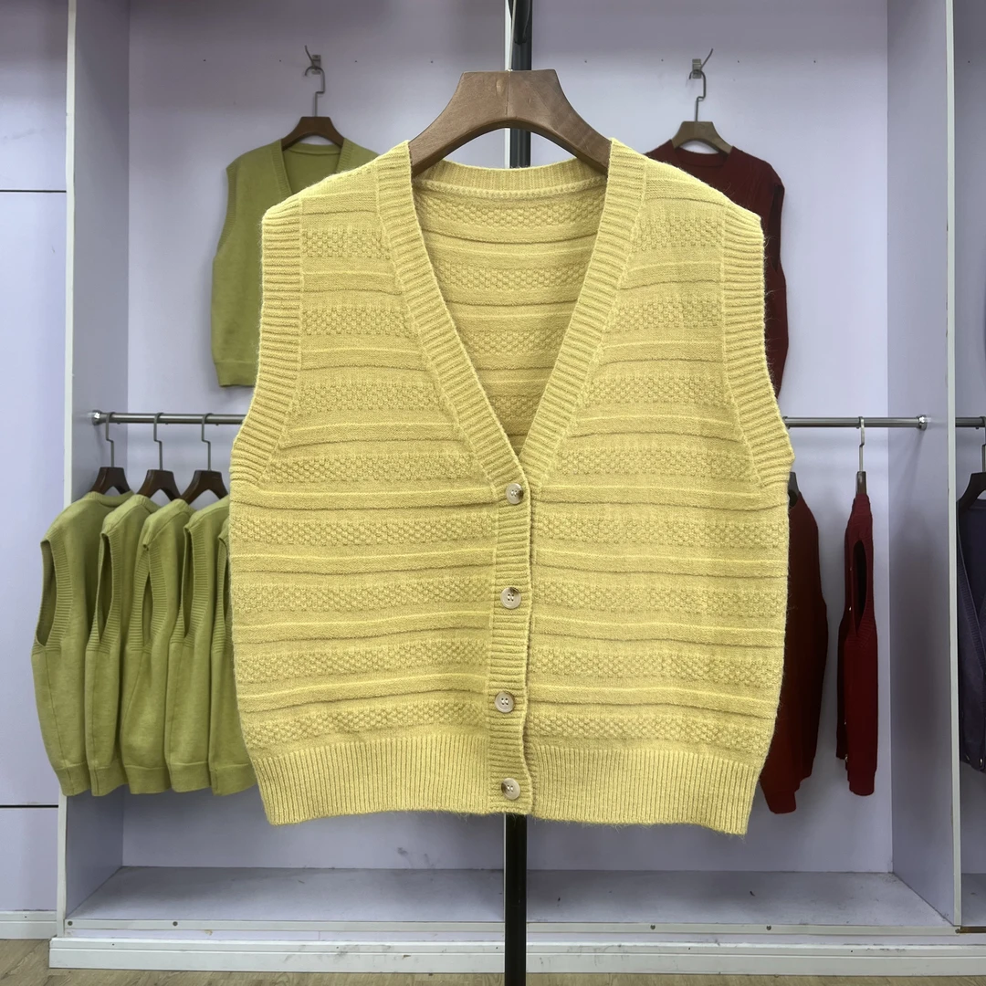 239 小香风气质v领无袖简约复古时尚优雅条纹坎肩宽松外搭上衣女