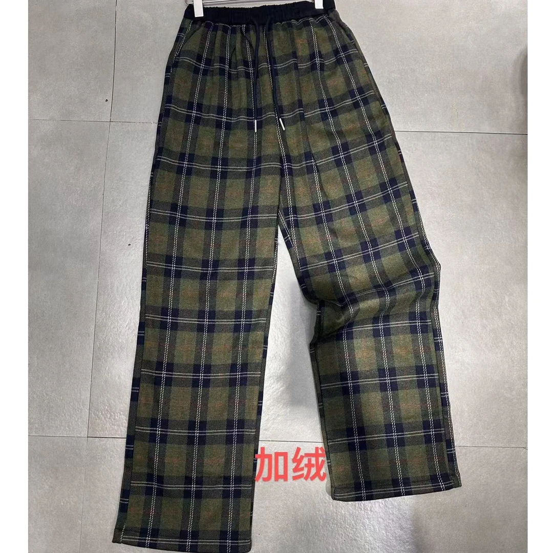 晶姐-6792欧货女装秋季简约韩版网红春秋洋气时尚百搭格子卫裤