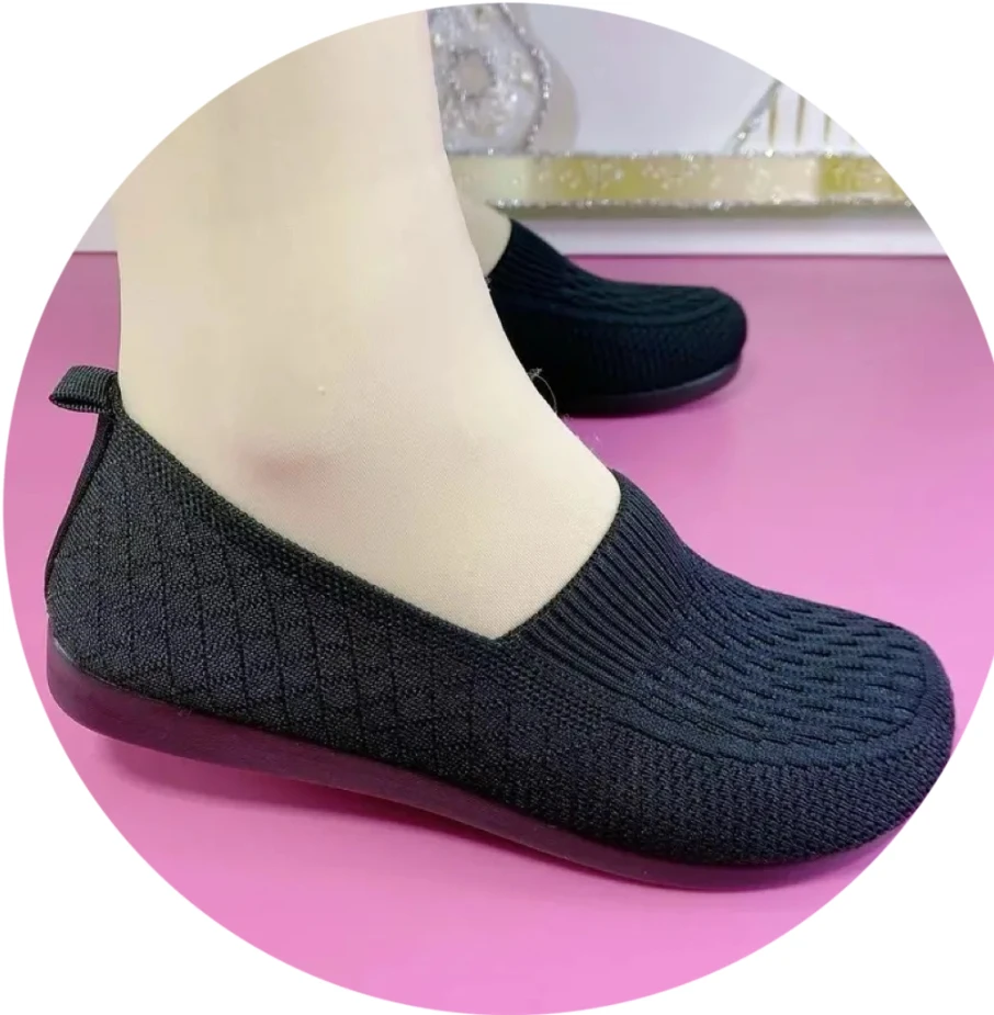 软底舒适妈妈鞋百搭休闲女鞋一脚蹬中老年鞋飞织面料防滑网面鞋