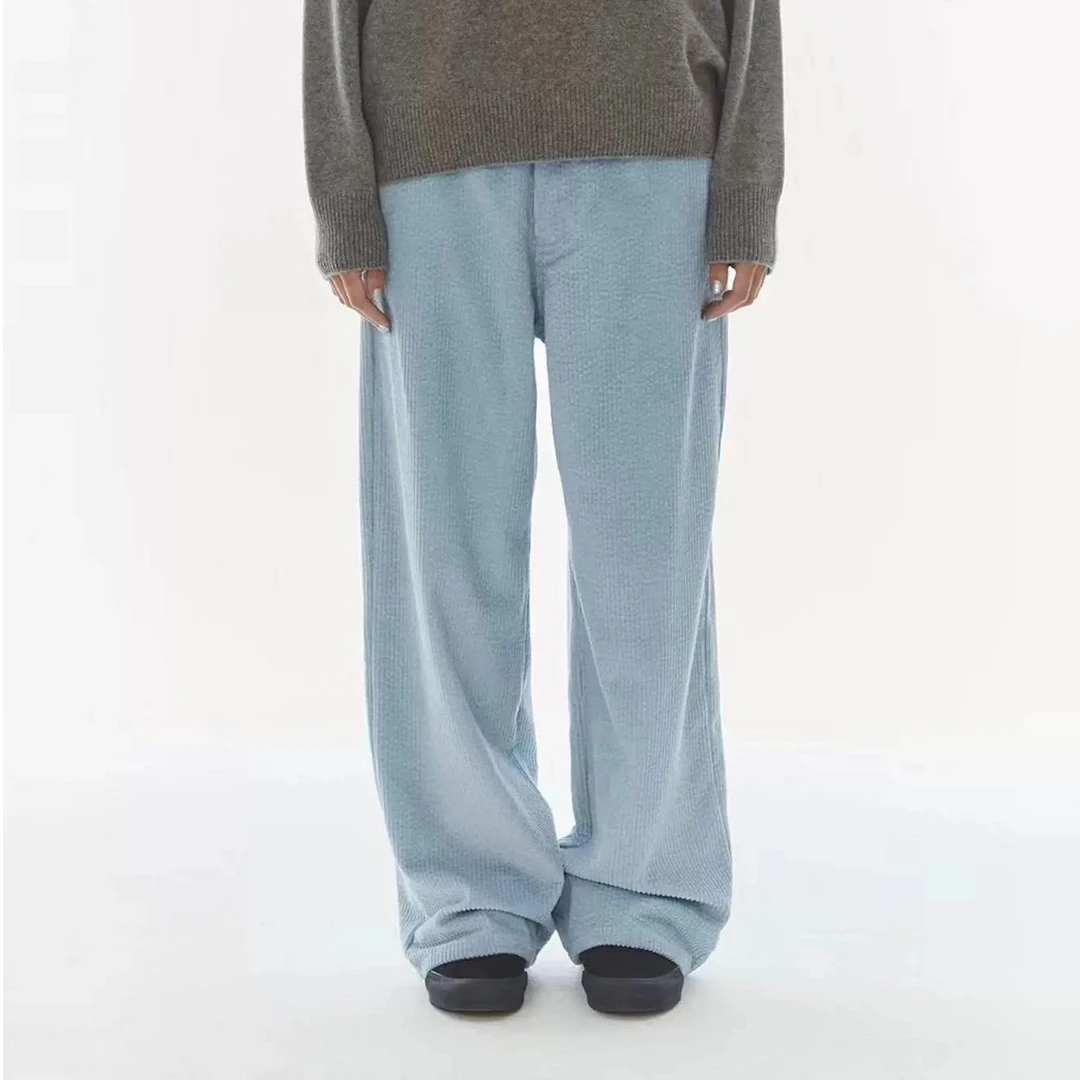 简约高腰灯芯绒拖地长裤宽松休闲百搭阔腿裤