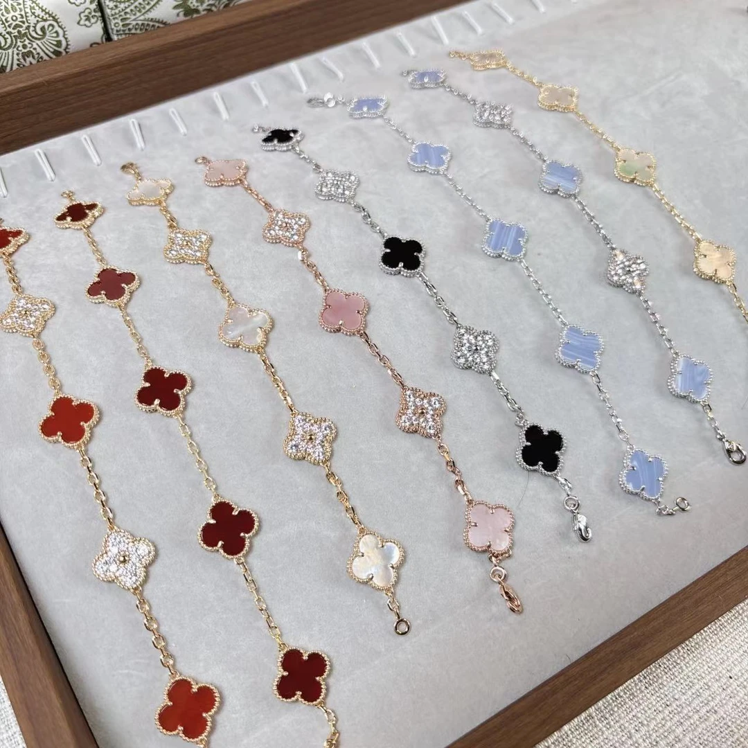 铜合金合成锆石手链  轻奢四叶草设计感简约手链气质SL999