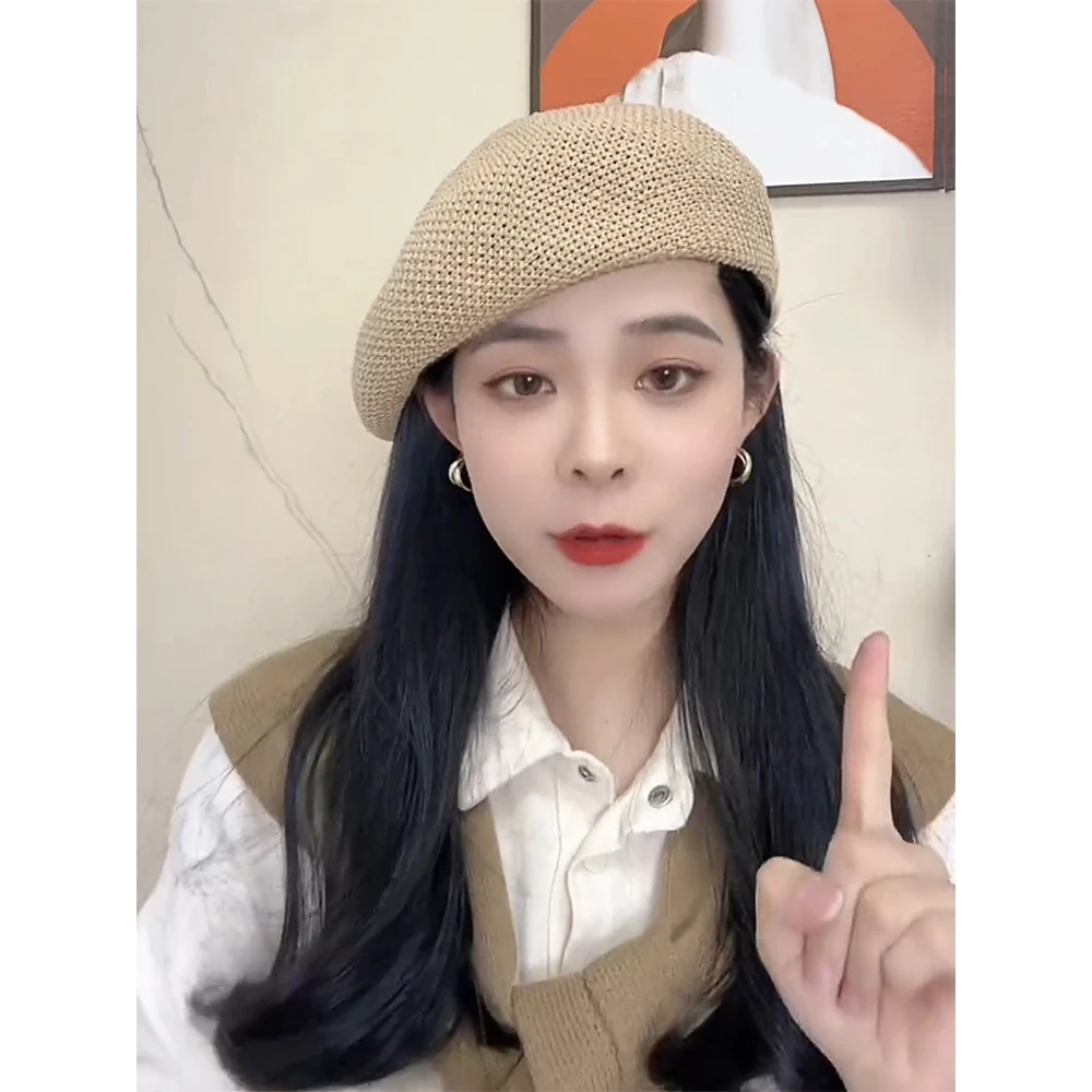 网红ins贝雷帽女春夏薄款日系镂空蓓蕾帽子透气韩版显脸小画家帽