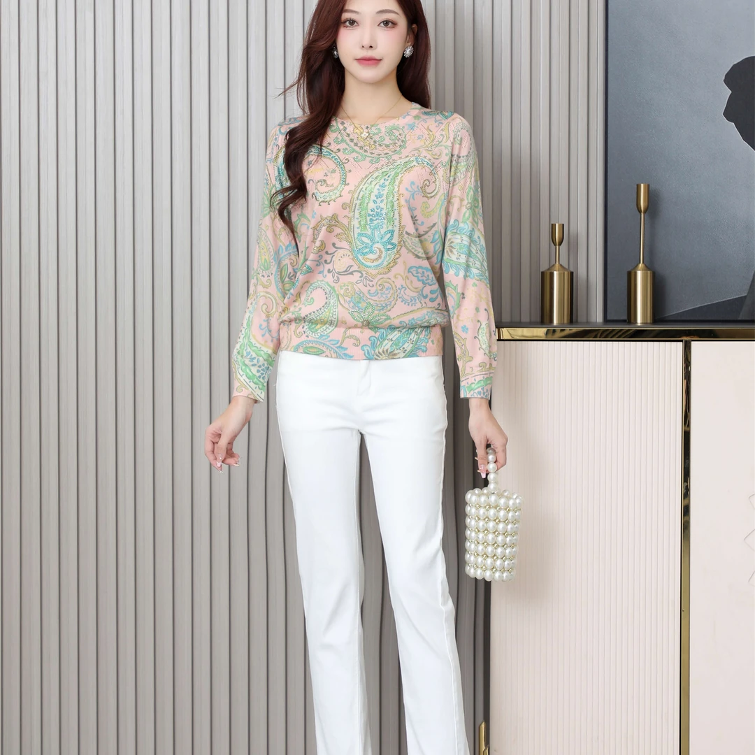 荣澜天丝羊毛长袖针织衫时尚百搭圆领休闲3809