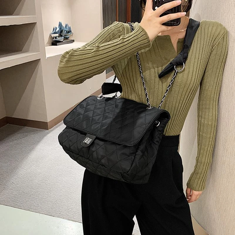 慵懒风大包包女斜挎包超大容量2023新款潮网红时尚菱格链条单肩包