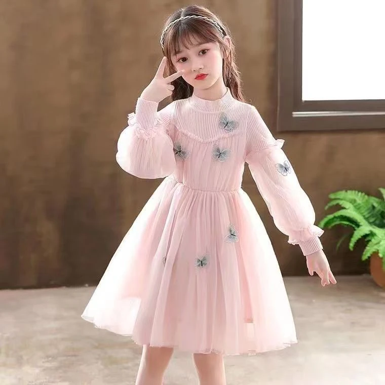 女童春秋冬季新款小女孩加绒公主裙女孩儿童裙子公主长袖连衣裙