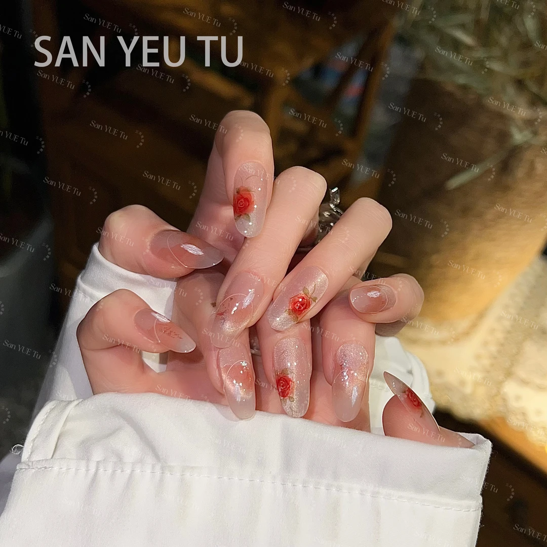 【玫瑰成诗】-三月兔设计师手绘款手绘玫瑰清透高贵气质穿戴甲