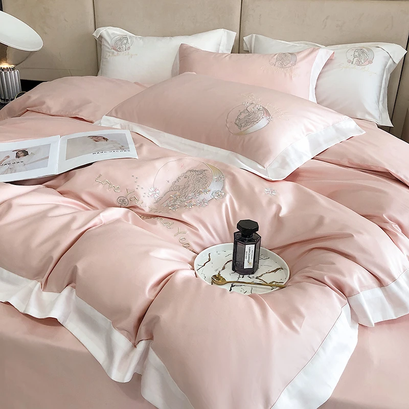 公主风100s长绒棉四件套全棉纯棉法式简约奶油风床单被套床上用品