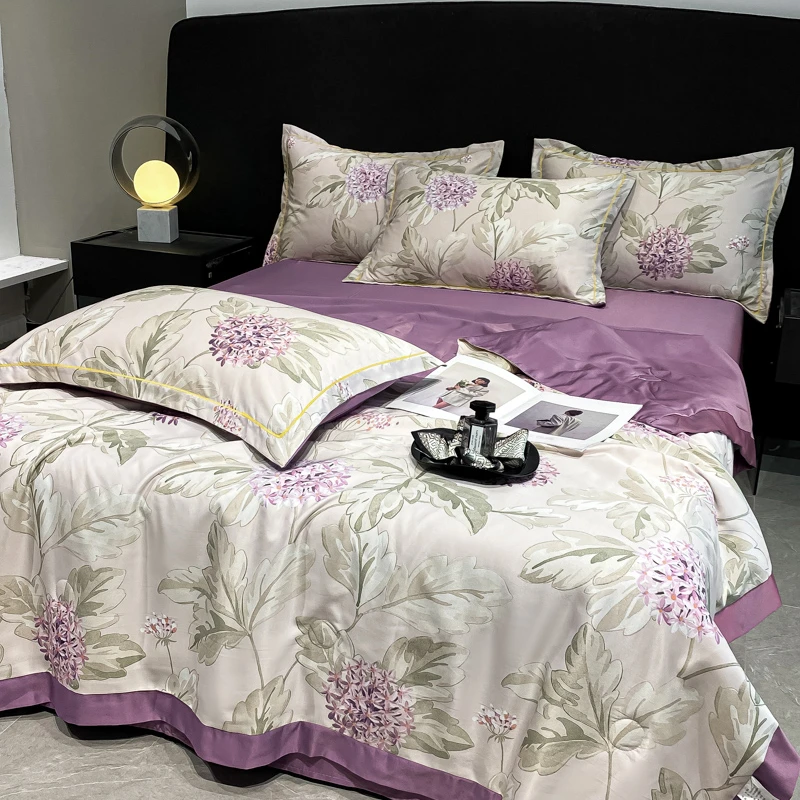 新品水洗冰丝夏凉被四件套夏季空调被凉感双面夏被薄款被子可机洗