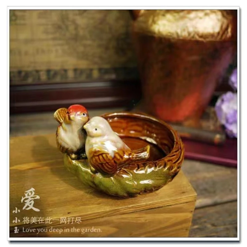 偶遇茶器 功夫茶具陶瓷小鸟摆件饰品烟灰缸