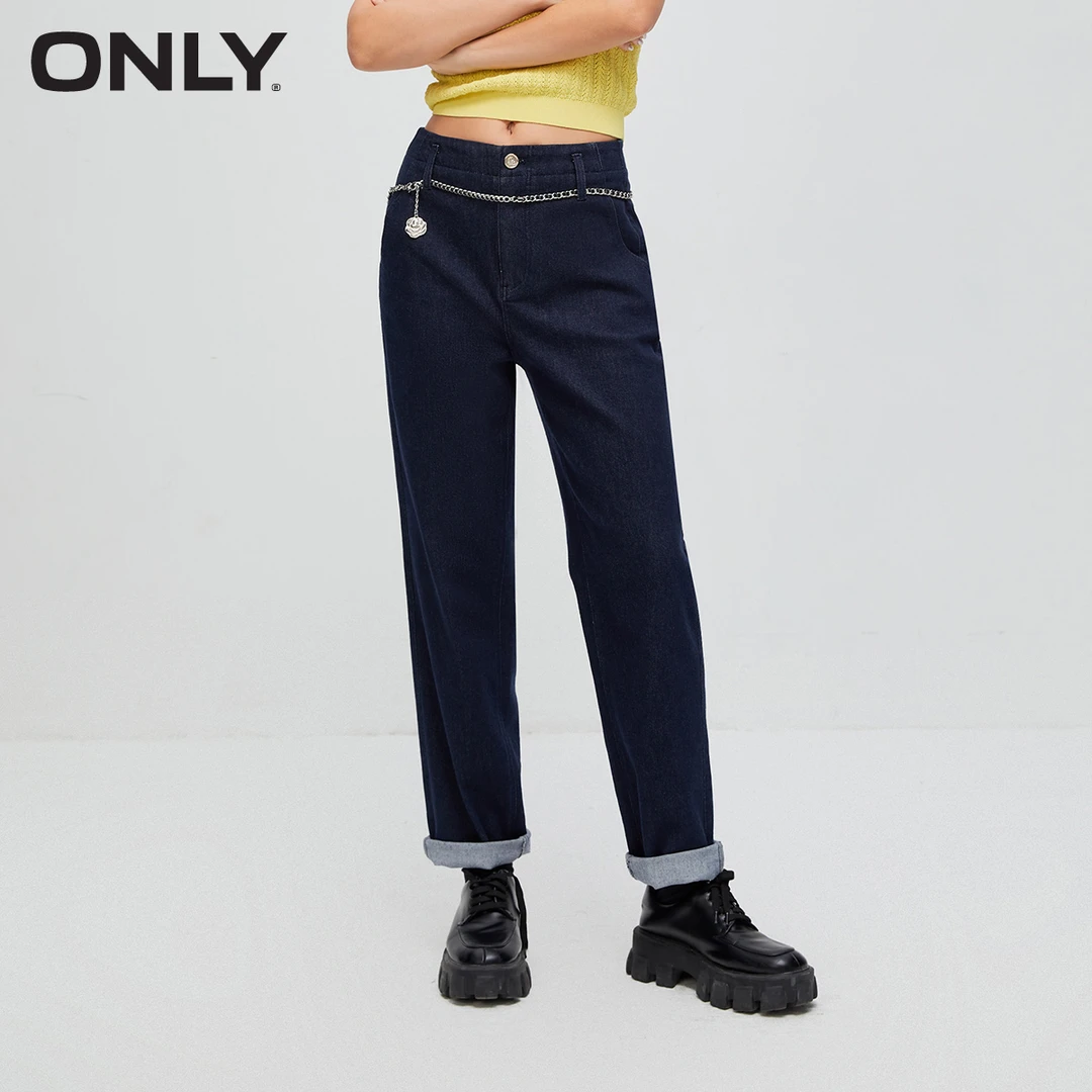 ONLY早秋新款通勤风百搭高腰九分男友裤牛仔裤女|123449031