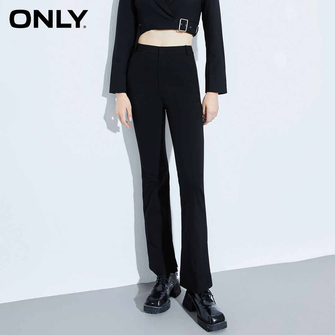 ONLY2022秋冬新款时尚通勤修身黑色直筒喇叭裤休闲裤女|122414010