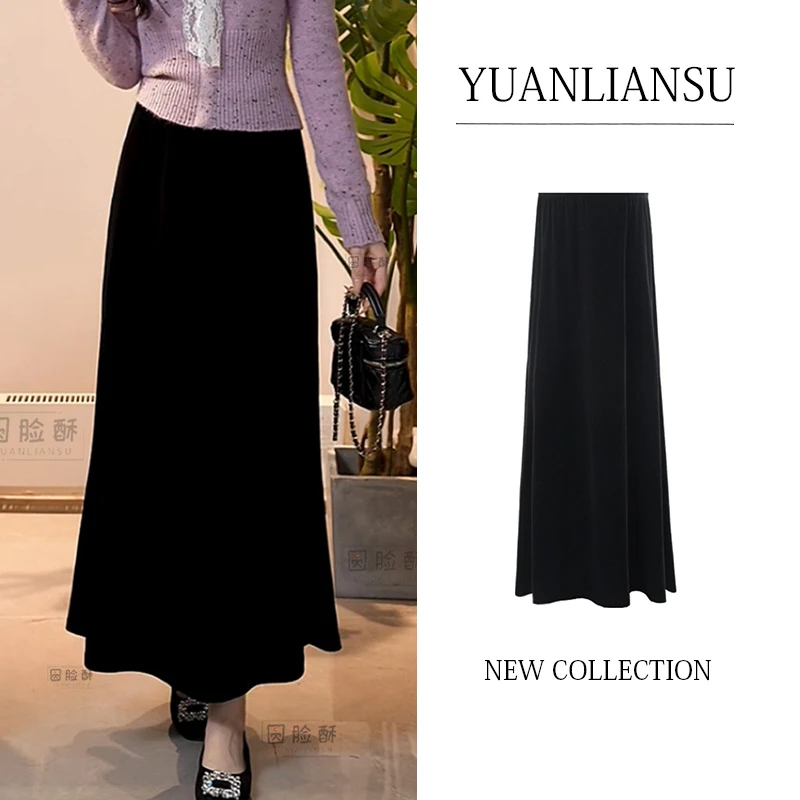 【零星小巷】时尚法式复古黑色丝绒半身裙鱼尾裙女3785