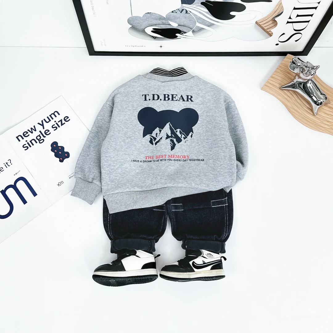 儿童卫衣加绒长袖2024秋冬装男童 D-HZ241231 悠悠童话联名泰迪熊