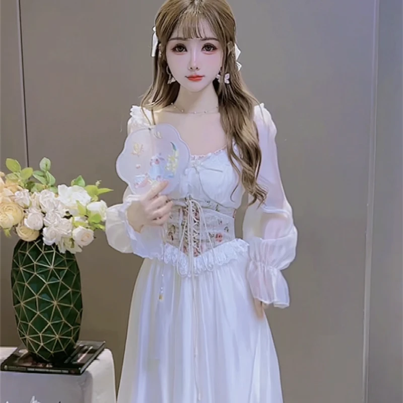 （现货）霞霞6606秋装重工拼接绑带假两件连衣裙修身显瘦仙女长裙