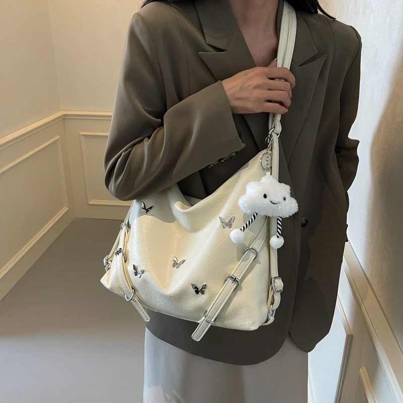 8378-白色24年新款高端轻奢休闲时尚通勤斜挎包百搭简约肩包