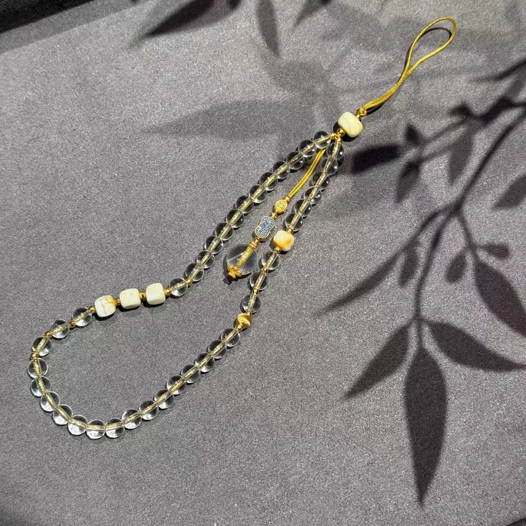 【景滢】天然白水晶圆珠长链手机挂单珠提溜挂件