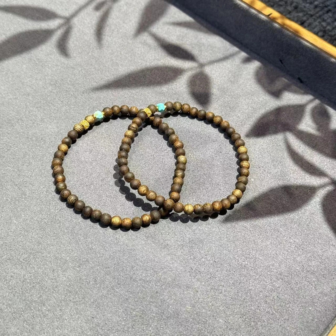 【景滢】4mm绿棋楠沉香圆珠单圈手串 多样性发其一