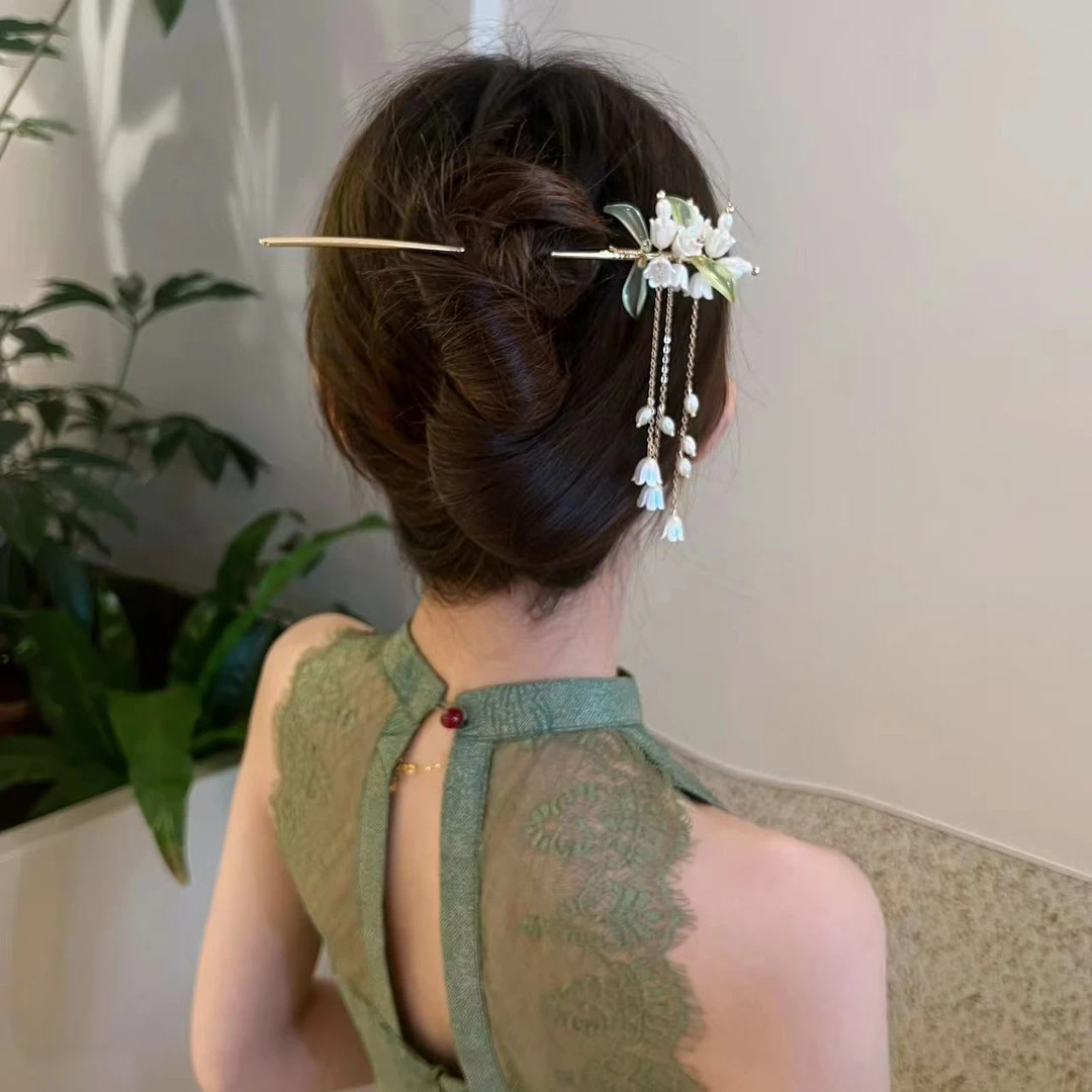 铃兰花流苏中国风发簪女古风发簪旗袍发饰汉服步摇新中式头饰夏