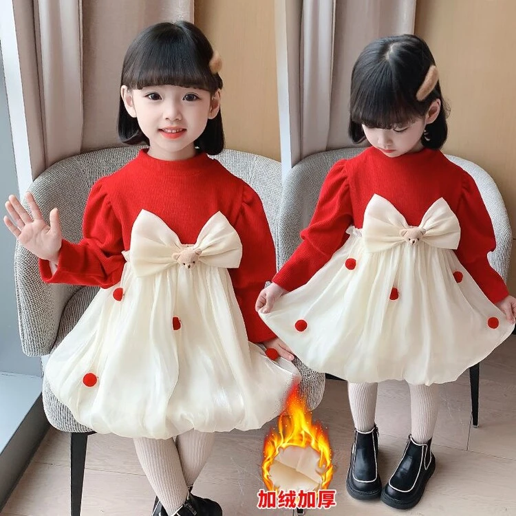 女童连衣裙秋冬季新款生日周岁礼服宝宝加绒保暖年服公主裙子女宝