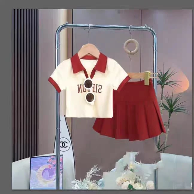 女童套装裙夏季2024新款儿童洋气百褶裙子两件套网红炸街夏装潮流