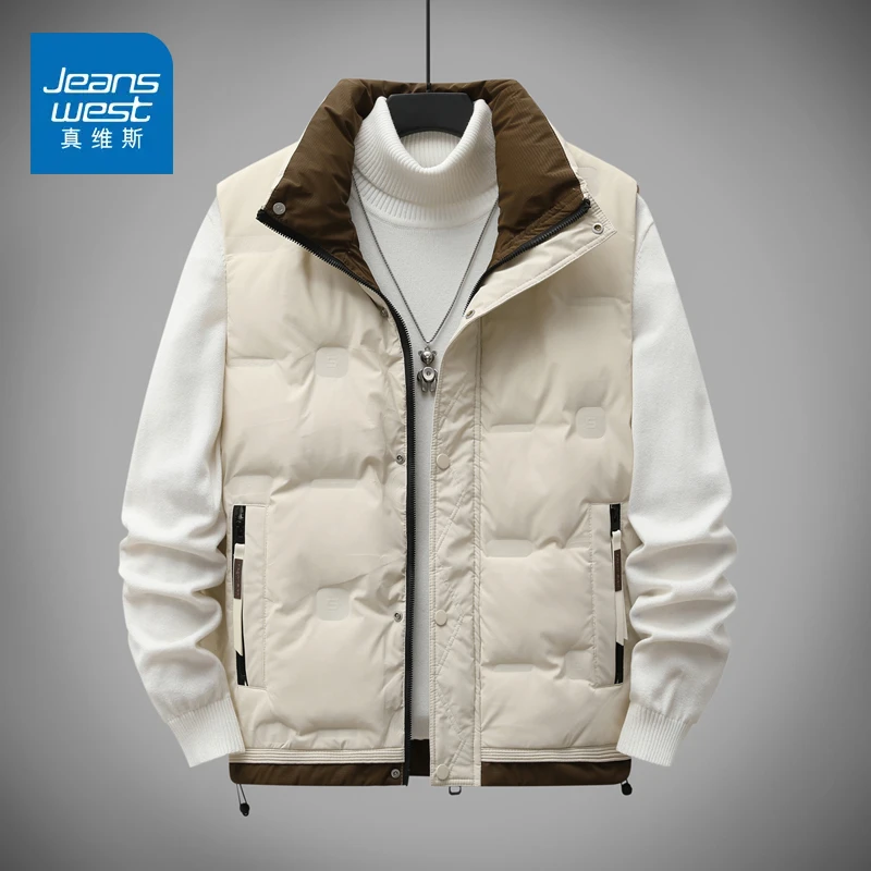 真维斯2024冬季马甲外套拼色立领羽绒男士轻薄潮牌高级感百搭上衣