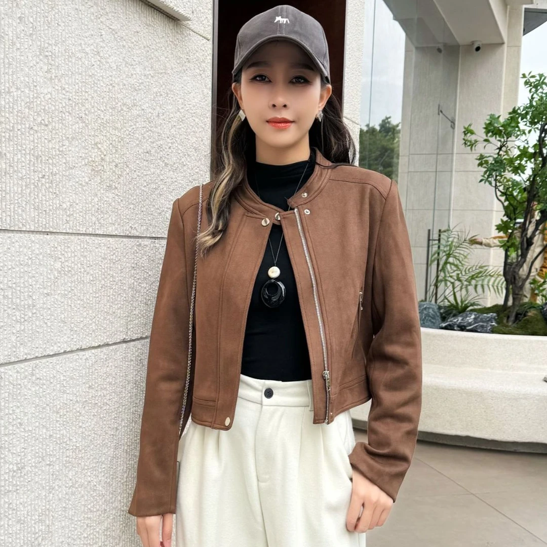 （清）美拉德鹿绒蛋白皮外套女2024秋冬夹克外套女