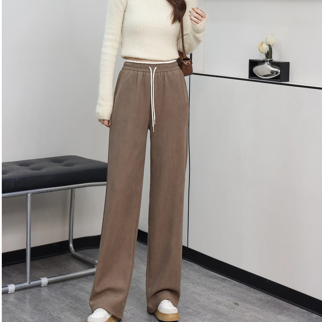 2024新款秋冬实拍休闲裤阔腿裤宽松慵懒休闲加绒加厚阔腿裤