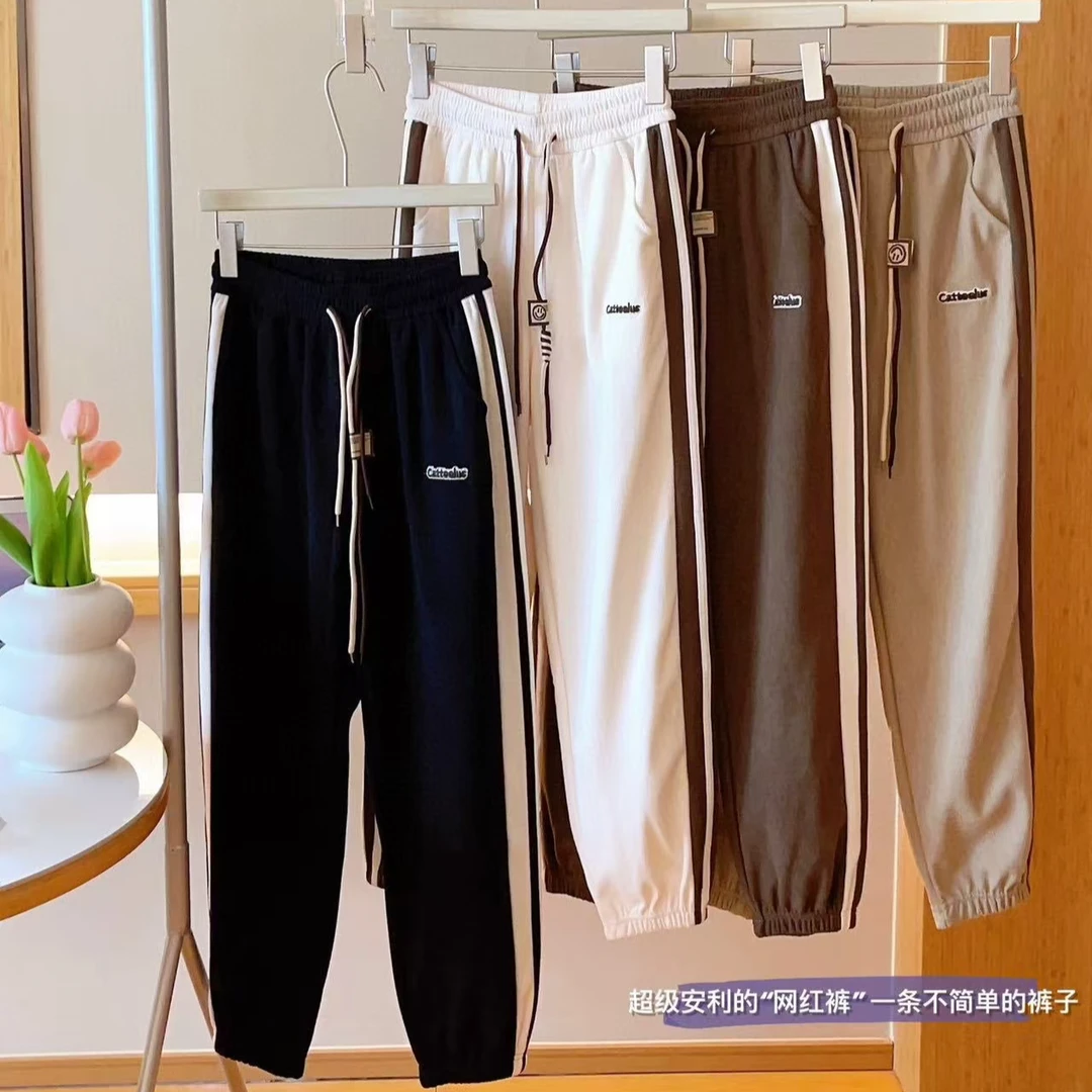 休闲裤女春秋冬季运动新款刺绣宽松长裤子百搭束脚裤卫裤