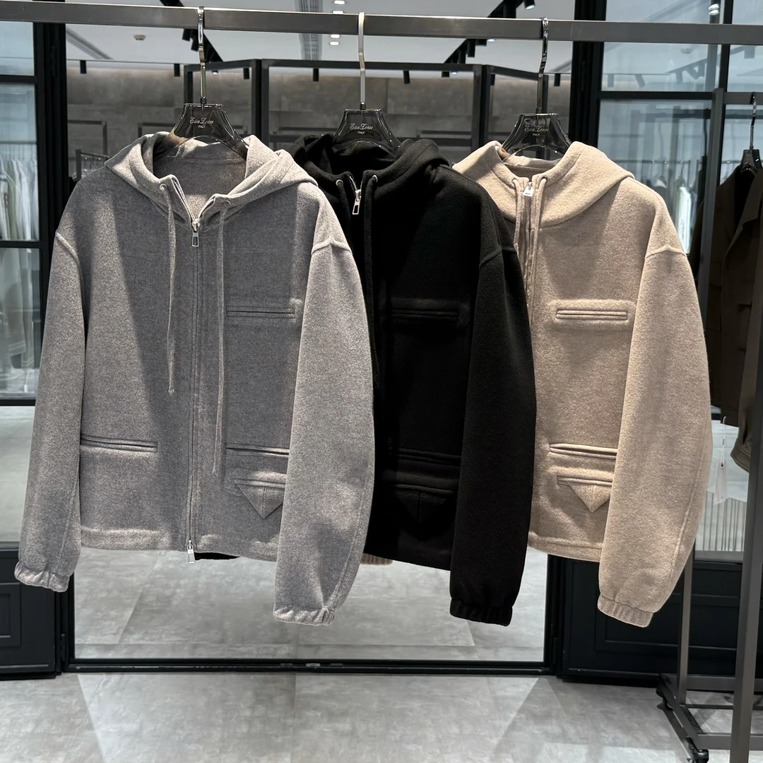 BLANDOO “月光墨石”  男士轻奢百搭连帽羊绒外套3BD9896