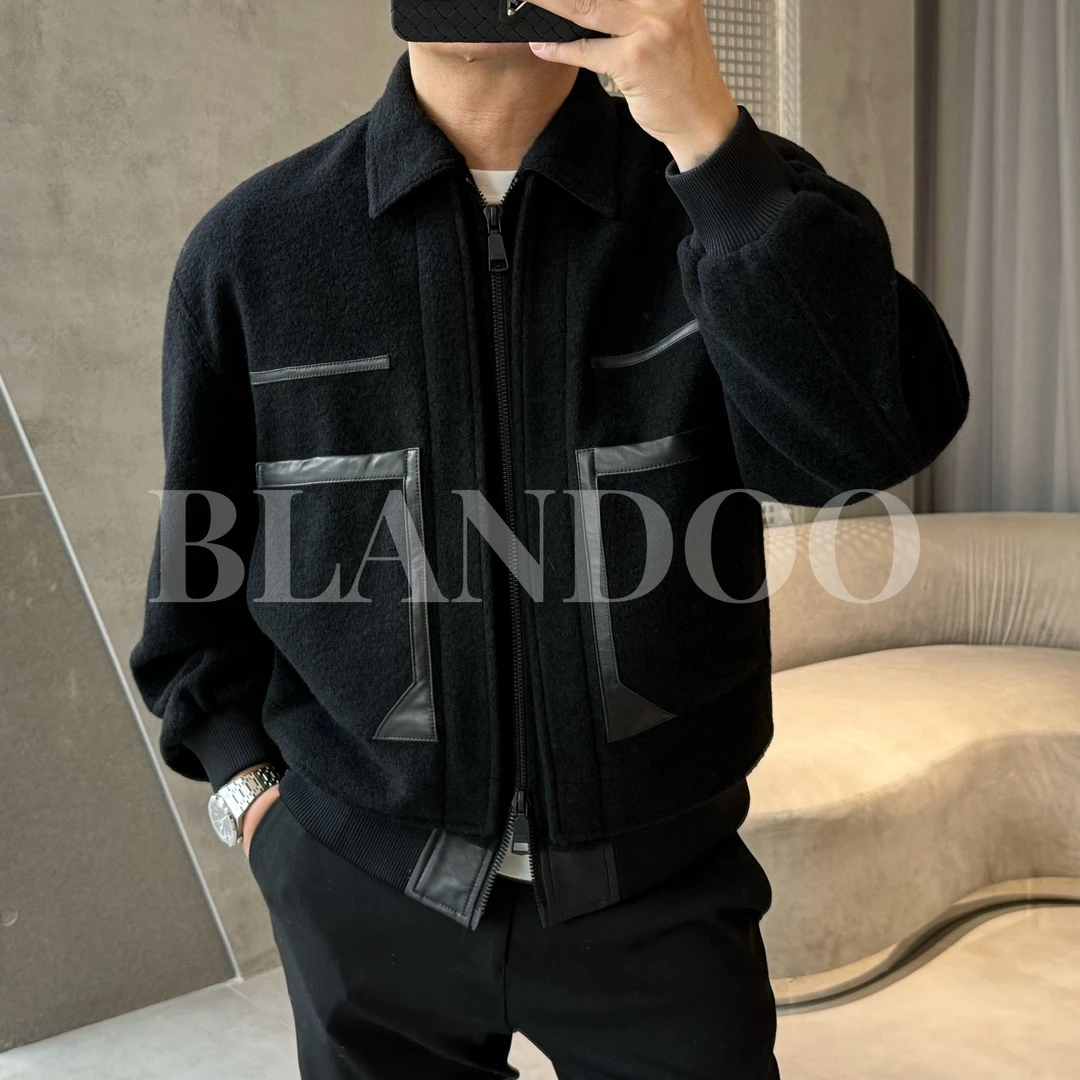 BLANDOO “低调老钱”  男士轻奢百搭拼接翻领羊毛外套2BD4B231