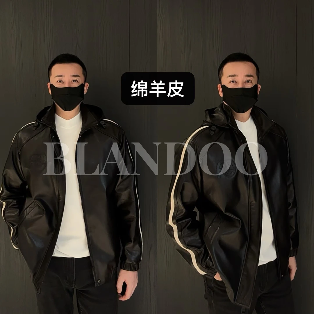 BLANDOO "奢品高定"  男士轻奢帅气撞色设计绵羊皮皮衣1BD379