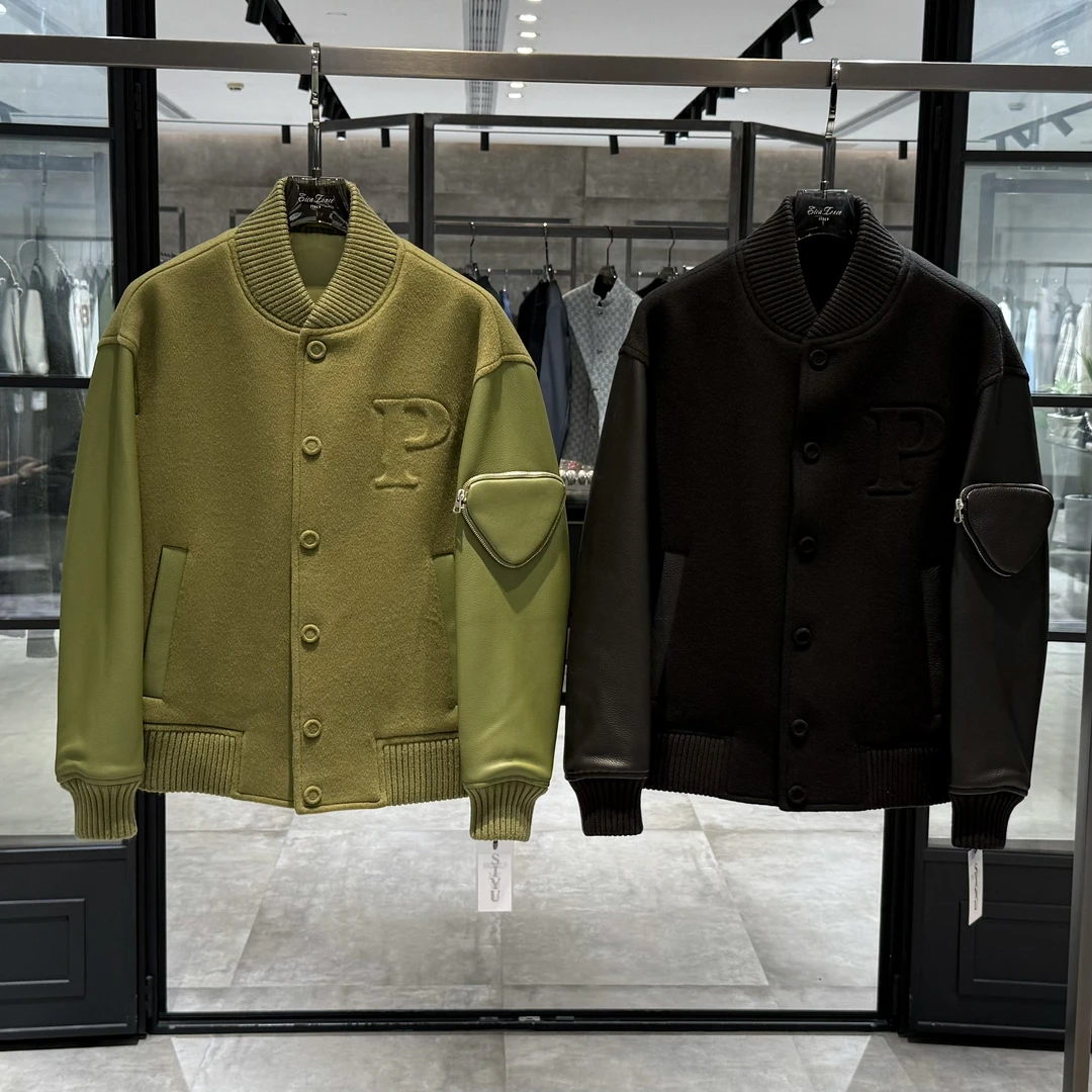 BLANDOO “高奢定制”  男士高定鹿皮拼羊毛棒球领外套3BD9860